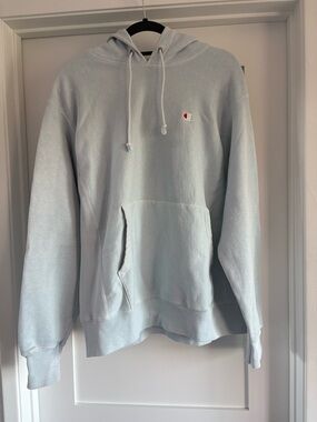 Champion Unisex Sz Medium Blue Pigment Dye Reverse Weave Fleece Pullover Hoodie